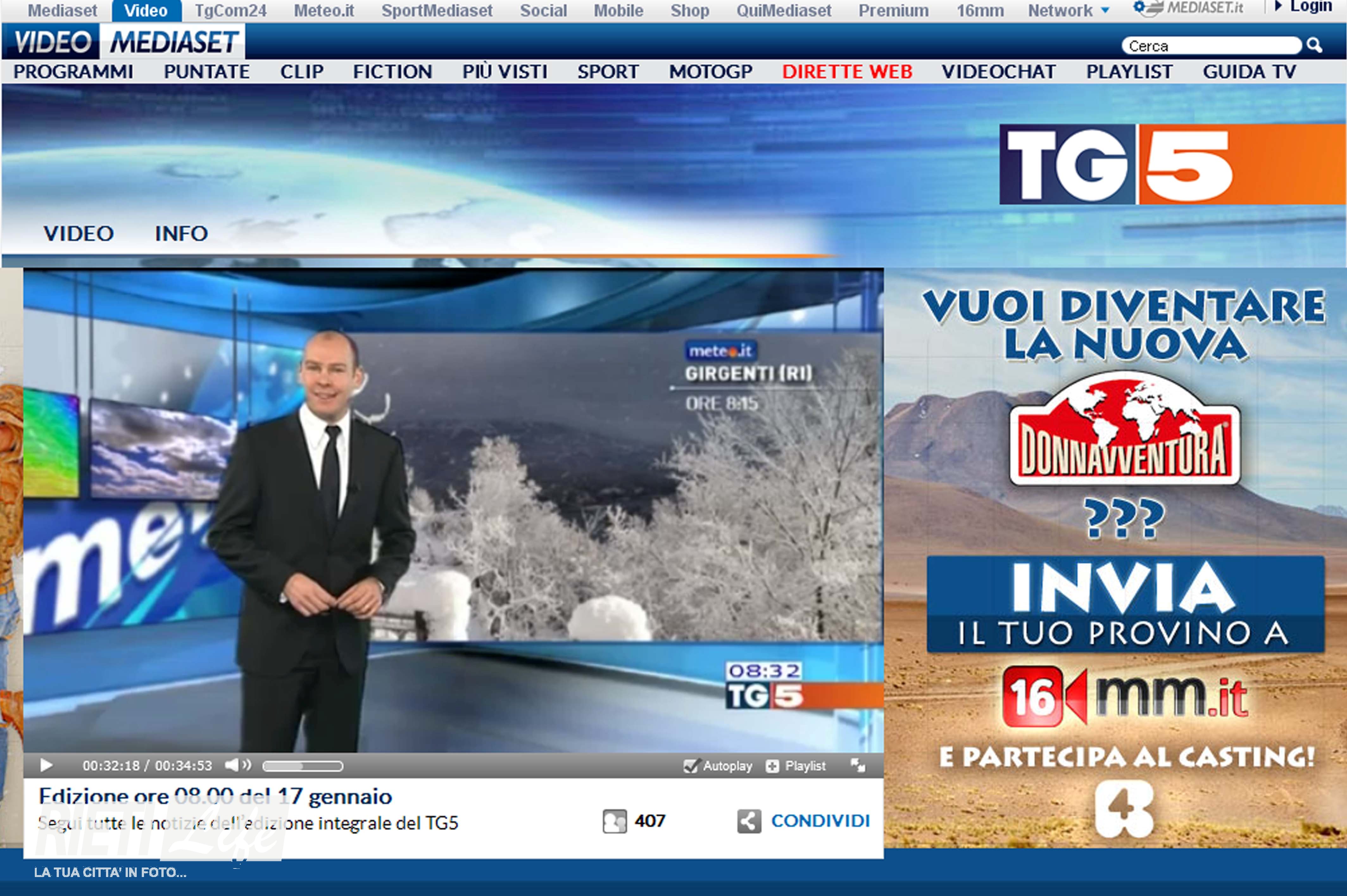 SI PARLA DI NEVE IL METEO DEL TG5 SCEGLIE GIRGENTI IMBIANCATA